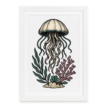Jellyfish and Coral Underwater Illustration - Framed poster (27 × 37 cm) - white - Front