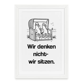 Strandkorb Möwen Denken Sitzen Entspannung Urlaub - Gerahmtes Poster (27 × 37 cm) - Weiß - Vorne