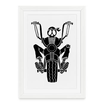 Squelette motard noir - Affiche encadrée (27 × 37 cm) - blanc - Devant