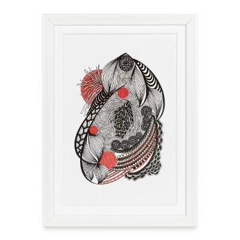 Line flowers pattern with red accent - Framed poster (27 × 37 cm) - white - Front
