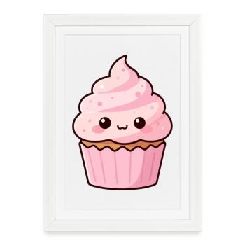 Kawaii Cupcake Pink Muffin Cake Baking Gift - Framed poster (27 × 37 cm) - white - Front