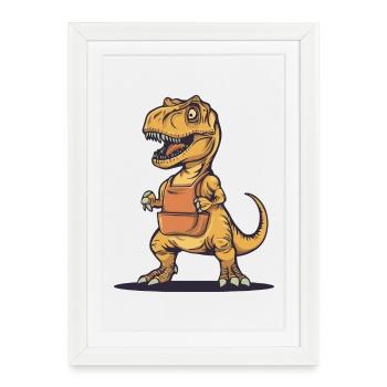 Humorvoller Dinosaurier mit Schürze - Gerahmtes Poster (27 × 37 cm) - Weiß - Vorne