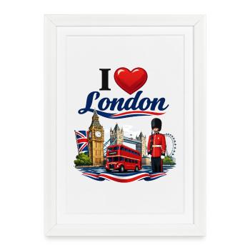 I Love London – Icônes emblématiques britanniques - Affiche encadrée (27 × 37 cm) - blanc - Devant