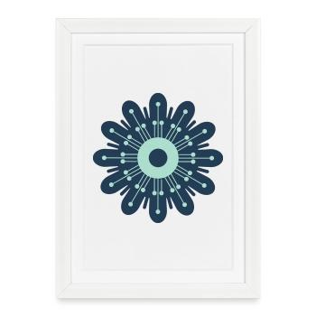 Fleur bleu foncé et vert menthe - Affiche encadrée (27 × 37 cm) - blanc - Devant