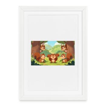 Amis écureuils jouant à cache-cache dans la forêt - Affiche encadrée (27 × 37 cm) - blanc - Devant