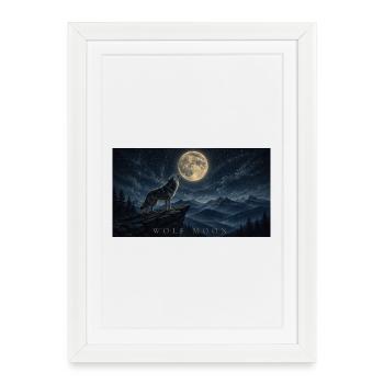Moonlit Wolf Howl Over Peaks - Framed poster (27 × 37 cm) - white - Front