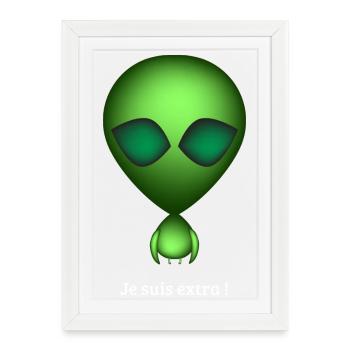 Alien Vert Je suis Extra - Affiche encadrée (27 × 37 cm) - blanc - Devant
