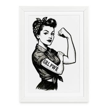 Strong Woman GRL PWR Rockabilly Biceps Arm Gift - Framed poster (27 × 37 cm) - white - Front
