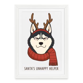 Grumpy Husky – Santa’s Unhappy Helper - Affiche encadrée (27 × 37 cm) - blanc - Devant