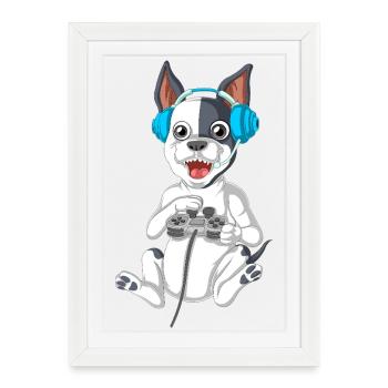 Cute French Bulldog Gamer Funny Video Game Dog - Framed poster (27 × 37 cm) - white - Front
