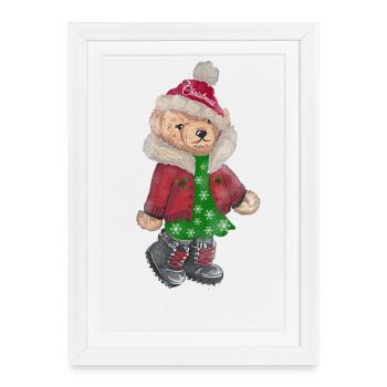 Ours de Noël, Cadeau de Noël - Affiche encadrée (27 × 37 cm) - blanc - Devant