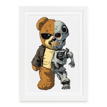 Ours Robot Cyborg - Affiche encadrée (27 × 37 cm) - blanc - Devant