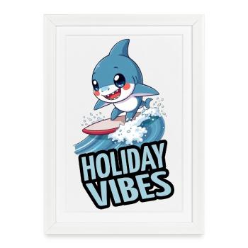 Requin surfeur - Holiday Vibes - Affiche encadrée (27 × 37 cm) - blanc - Devant