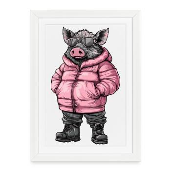 Sanglier Cool Cochon d’hiver - Affiche encadrée (27 × 37 cm) - blanc - Devant