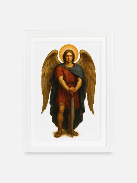 Schutzengel-Aura | Klassische Barockmalerei - Gerahmtes Poster (27 × 37 cm) - Weiß