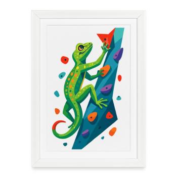Cadeau de lézard grimpeur de gecko escaladeur de bloc - Affiche encadrée (27 × 37 cm) - blanc - Devant