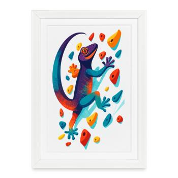 Cadeau de lézard grimpeur de gecko escaladeur de bloc - Affiche encadrée (27 × 37 cm) - blanc - Devant