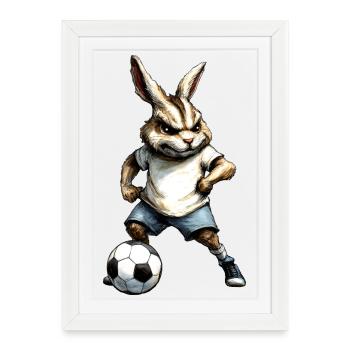 Footballeur Lapin - Affiche encadrée (27 × 37 cm) - blanc - Devant