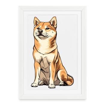 Illustration de chien de dessin animé Shiba Inu - Affiche encadrée (27 × 37 cm) - blanc - Devant