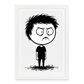 Enfant Boudeur Colère Muette Minimaliste - Affiche encadrée (27 × 37 cm) - blanc - Devant