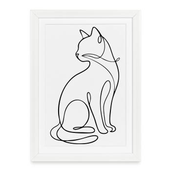 One-Line Sitting Cat Silhouette - Framed poster (27 × 37 cm) - white - Front