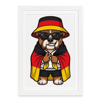 Bouledogue de chien animé allemand cool et stylé - Affiche encadrée (27 × 37 cm) - blanc - Devant