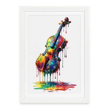 Violon avec de la peinture qui goutte - Affiche encadrée (27 × 37 cm) - blanc - Devant