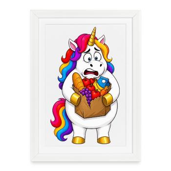 Catastrophe du sac d’épicerie de licorne maladroit - Affiche encadrée (27 × 37 cm) - blanc - Devant