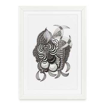 Black and White Line Blossom – Design d’ornements - Affiche encadrée (27 × 37 cm) - blanc - Devant