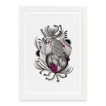 Black and white foliage with magenta accents - Framed poster (27 × 37 cm) - white - Front