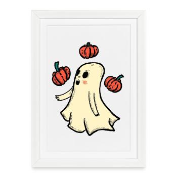 Kuschelgeist mit Kürbissen - Affiche encadrée (27 × 37 cm) - blanc - Devant