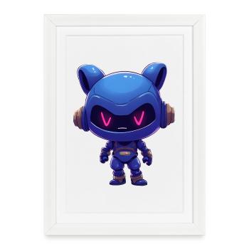 Neon Blue Robot Helmet - Framed poster (27 × 37 cm) - white - Front