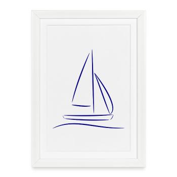 Sailboat Silhouette – Maritime Design Blue - Framed poster (27 × 37 cm) - white - Front