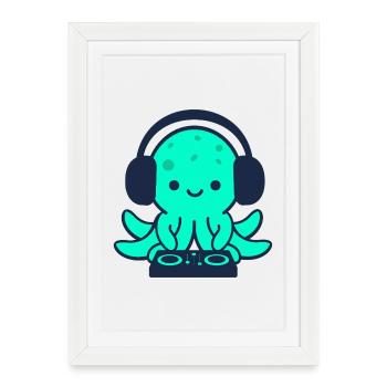 DJ Pieuvre sous-marine avec casque - Affiche encadrée (27 × 37 cm) - blanc - Devant