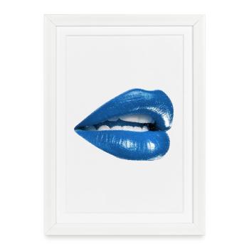Graphique aux lèvres bleues audacieuses - Affiche encadrée (27 × 37 cm) - blanc - Devant