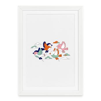 Oiseaux volants en vol, Vol de volée vif - Affiche encadrée (27 × 37 cm) - blanc - Devant