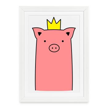 Sow piglet piggy with crown gift - Framed poster (27 × 37 cm) - white - Front