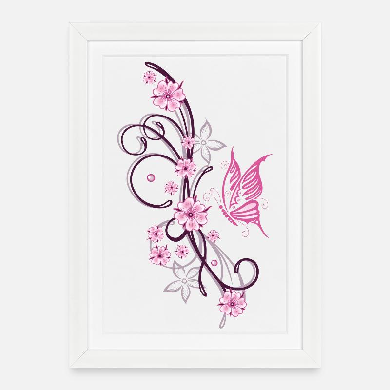 Fleurs de cerisier Fleurs Printemps Sakura - Affiche encadrée (27 × 37 cm) - blanc