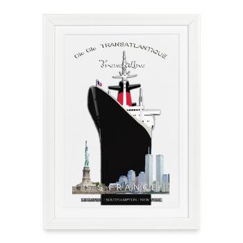 PAQUEBOT FRANCE NEW YORK Louis RUNEMBERG © Adagp - Affiche encadrée (27 × 37 cm) - blanc - Devant