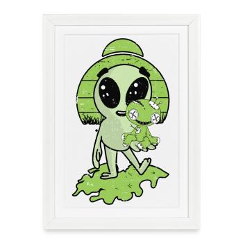 Alien avec Voodoo Doll - Affiche encadrée (27 × 37 cm) - blanc - Devant