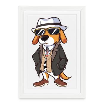 Lunettes de soleil Beagle Hat - Affiche encadrée (27 × 37 cm) - blanc - Devant
