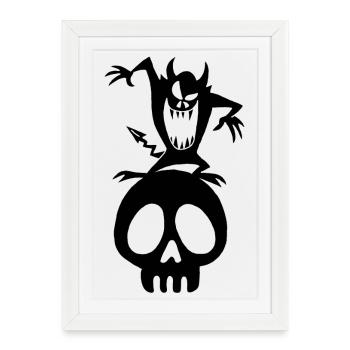 Crâne et démon noir - Affiche encadrée (27 × 37 cm) - blanc - Devant