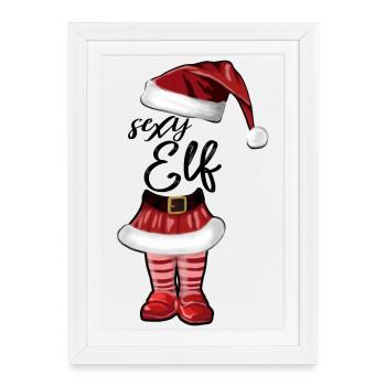Elfe sexy – Décor de Noël drôle - Affiche encadrée (27 × 37 cm) - blanc - Devant