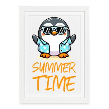 Pingouin Heure d’été - Affiche encadrée (27 × 37 cm) - blanc - Devant