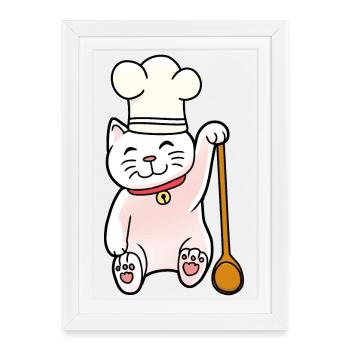 Cat Cuisinier Cuisinier Cuisinier Hôte - Affiche encadrée (27 × 37 cm) - blanc - Devant