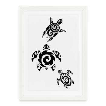 Trois tortues marines noires - Affiche encadrée (27 × 37 cm) - blanc - Devant