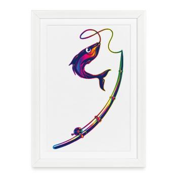 Colorful fish on fishing rod in rainbow colors - Framed poster (27 × 37 cm) - white - Front