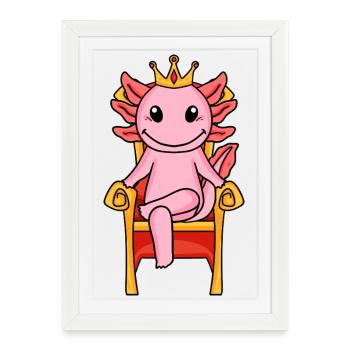 Roi Axolotl sur le trône - Affiche encadrée (27 × 37 cm) - blanc - Devant