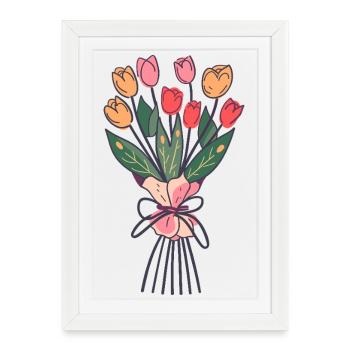 Bouquet de tulipes peint à la main - Affiche encadrée (27 × 37 cm) - blanc - Devant