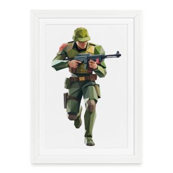 Army Soldier - Cool Low Poly Logo - Framed poster (27 × 37 cm) - white - Front